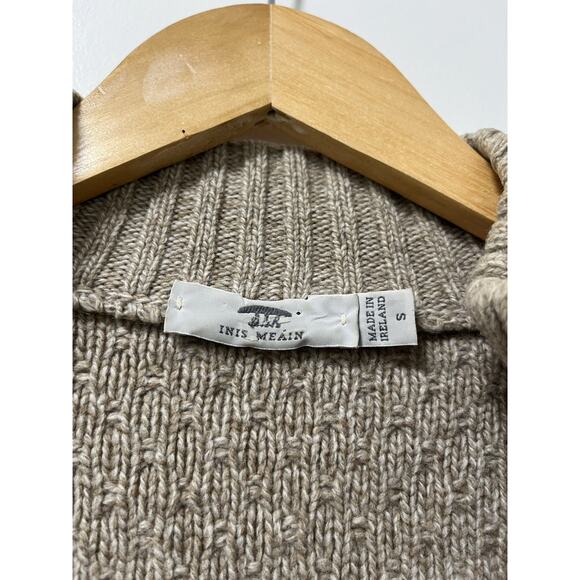 Inis Meain Mens Wool Cashmere Full Zip Sweater Size S Tan Patch Elbows Ireland - Picture 6 of 7